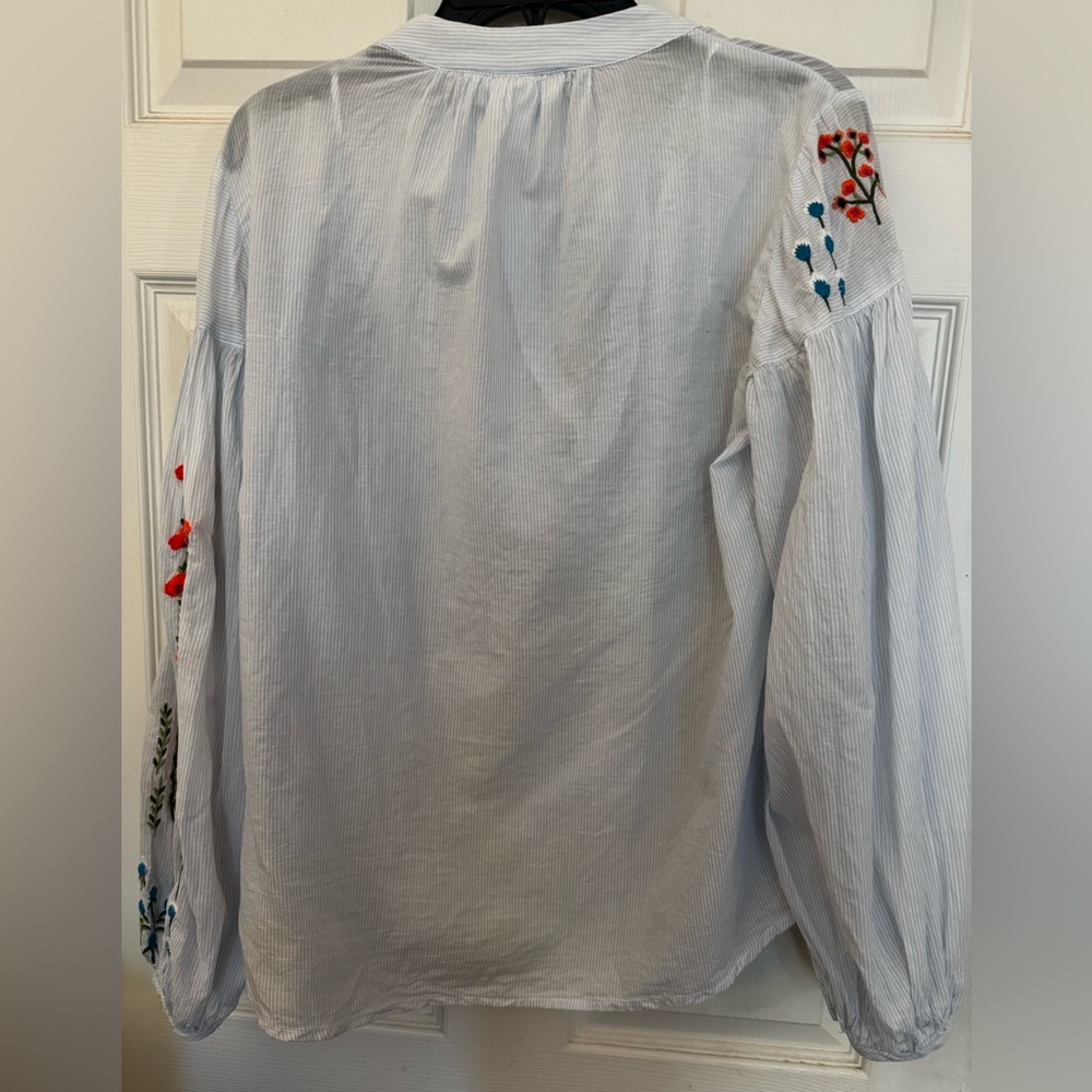 L.O.G.O Light Blue Blouse with Red Floral Embroidery Size 6 - Picture 3 of 6